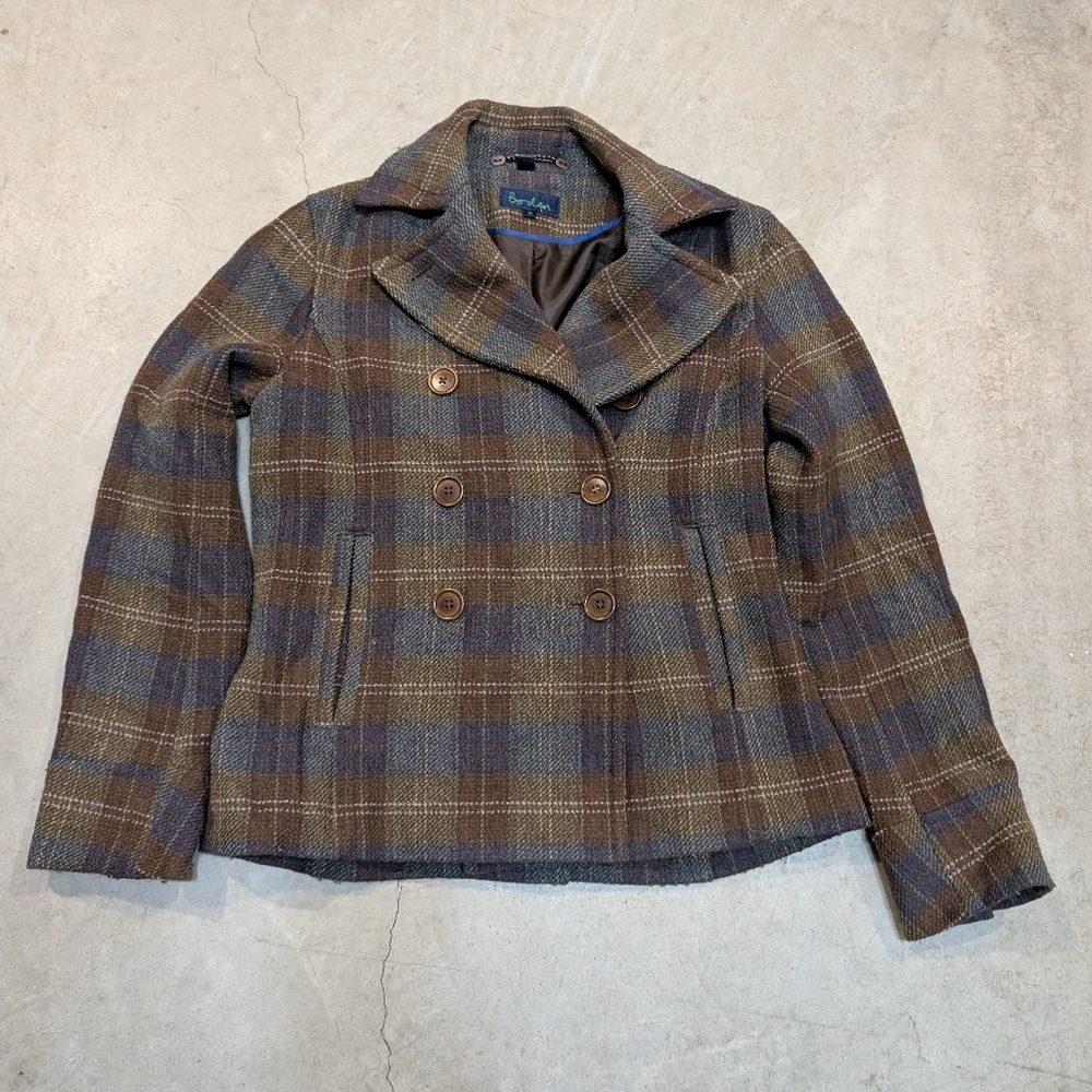 VTG Boden Plaid Double-Breasted Women's 10 Pea Coat Jacket